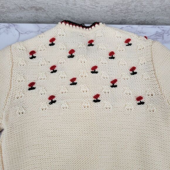 Giesswein Vintage Austria Wool Cream Cardigan with Red Green Floral Embroidery - Picture 9 of 11
